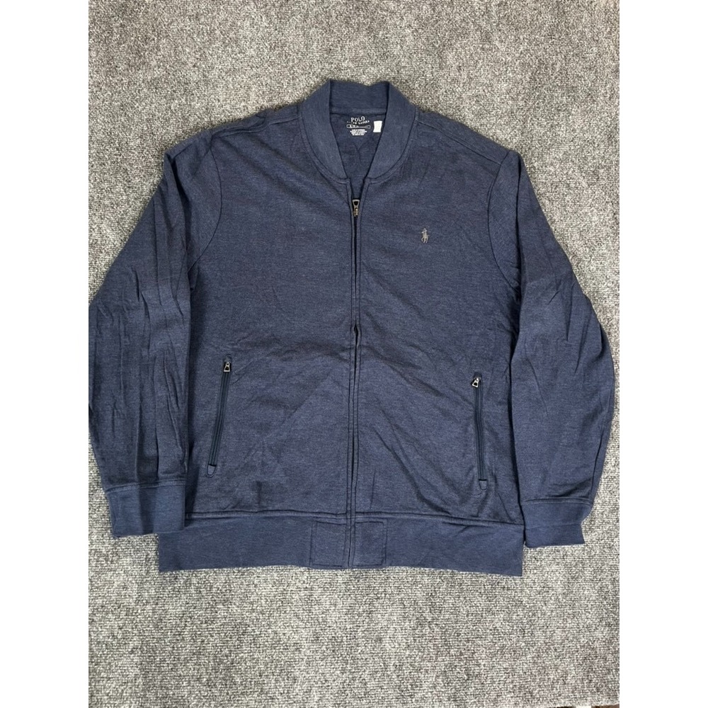 Polo Ralph Lauren Sweatshirt Men Blue Long Sleeve Cotton Blend  Full Zip Size XL